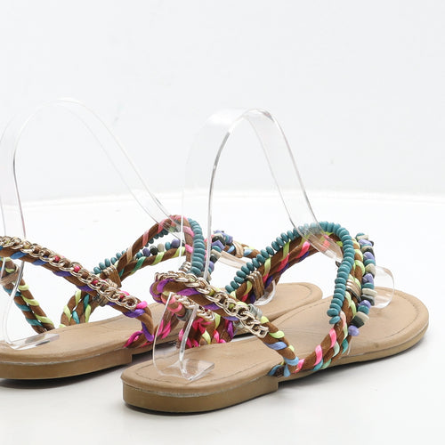 Atmosphere Womens Multicoloured Polyester Thong Sandal UK 4 37 - Chain Detail