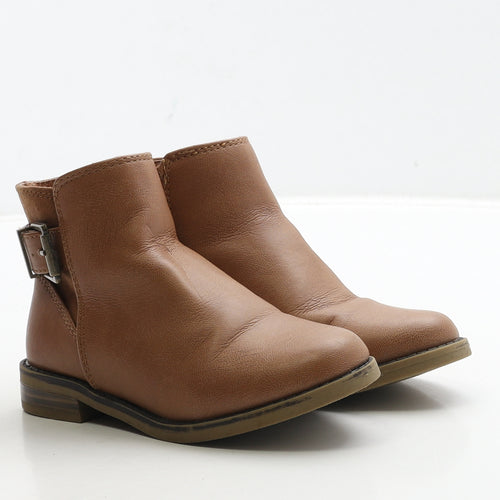 Dunnes Stores Girls Brown Leather Biker Boot UK 9 26