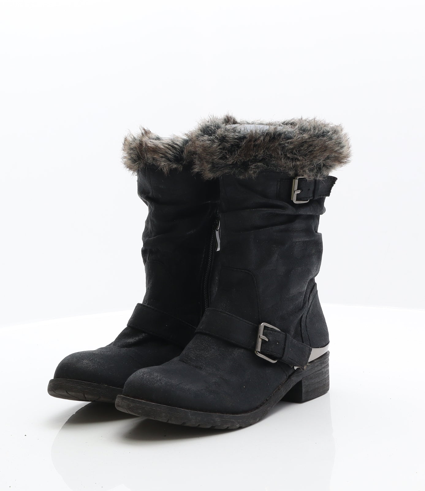 Preworn Womens Black Synthetic Biker Boot UK 3.5 36