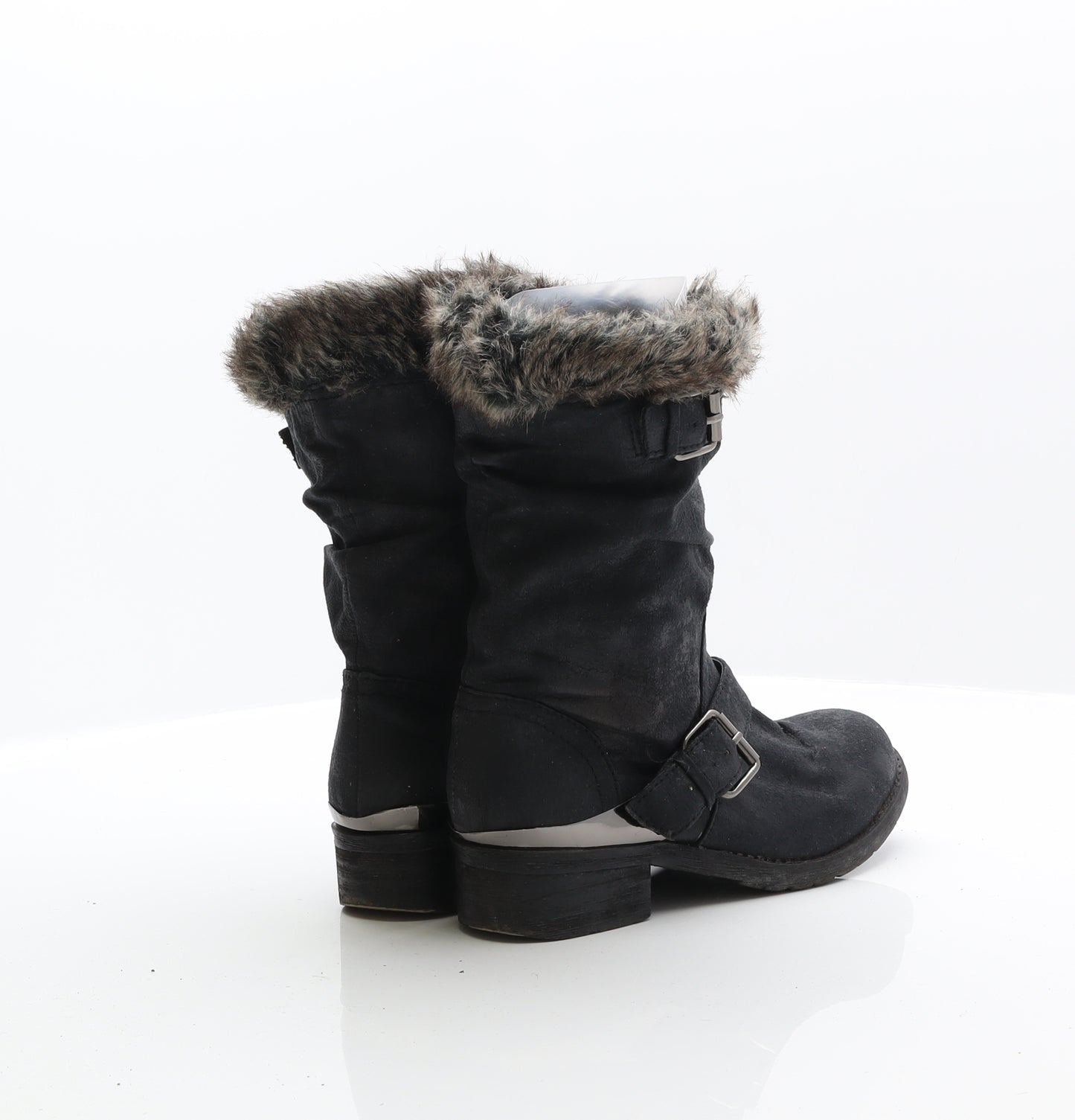 Preworn Womens Black Synthetic Biker Boot UK 3.5 36