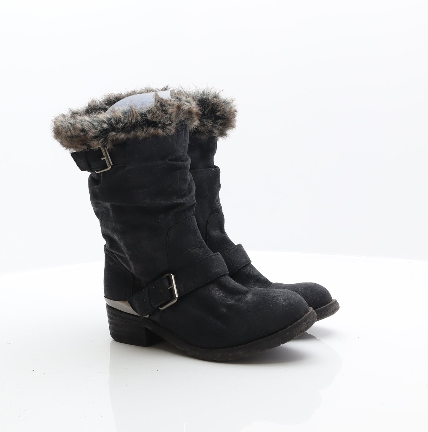 Preworn Womens Black Synthetic Biker Boot UK 3.5 36