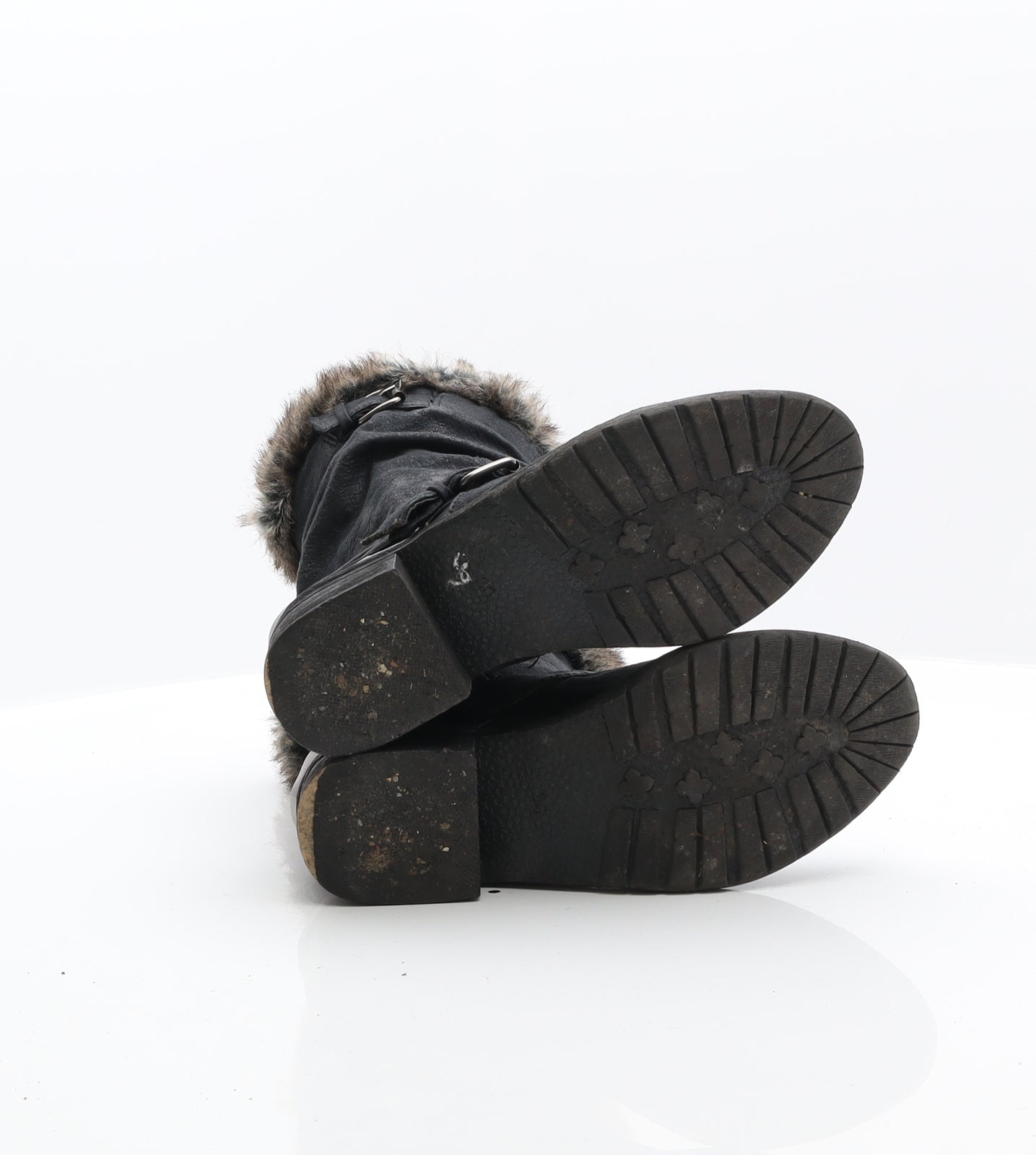 Preworn Womens Black Synthetic Biker Boot UK 3.5 36