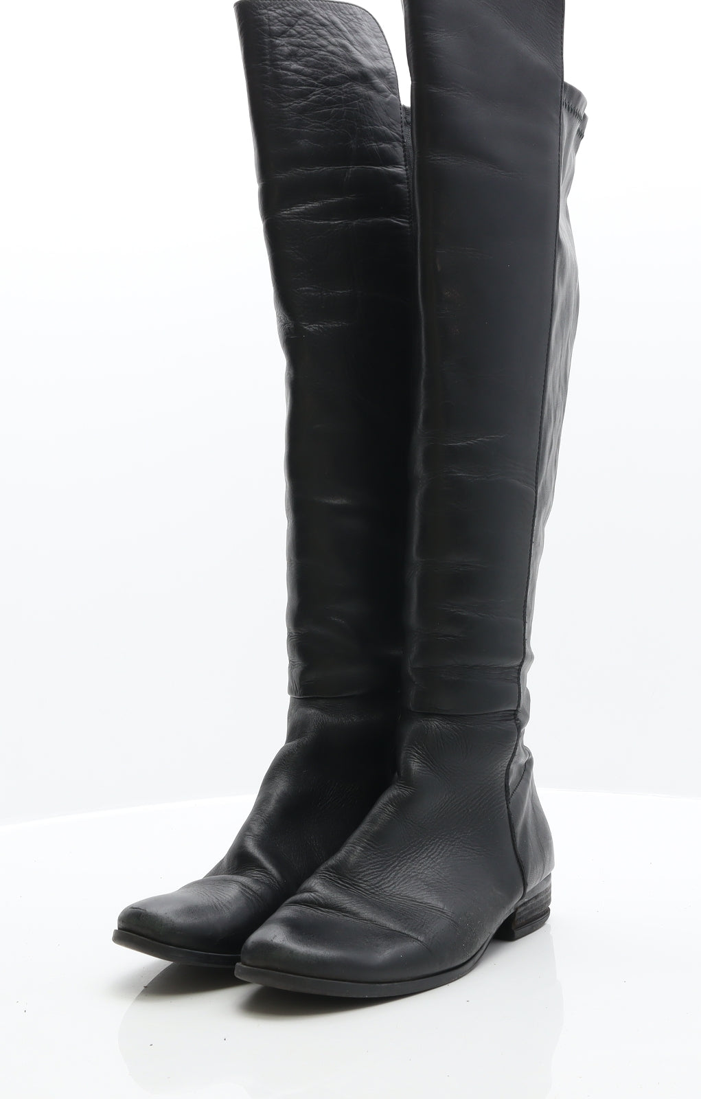 Preworn Womens Black Leather Biker Boot UK 5 38