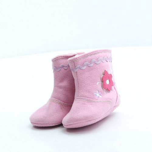 Preworn Girls Pink Polyester Shearling Style Boot UK 0-6 Months