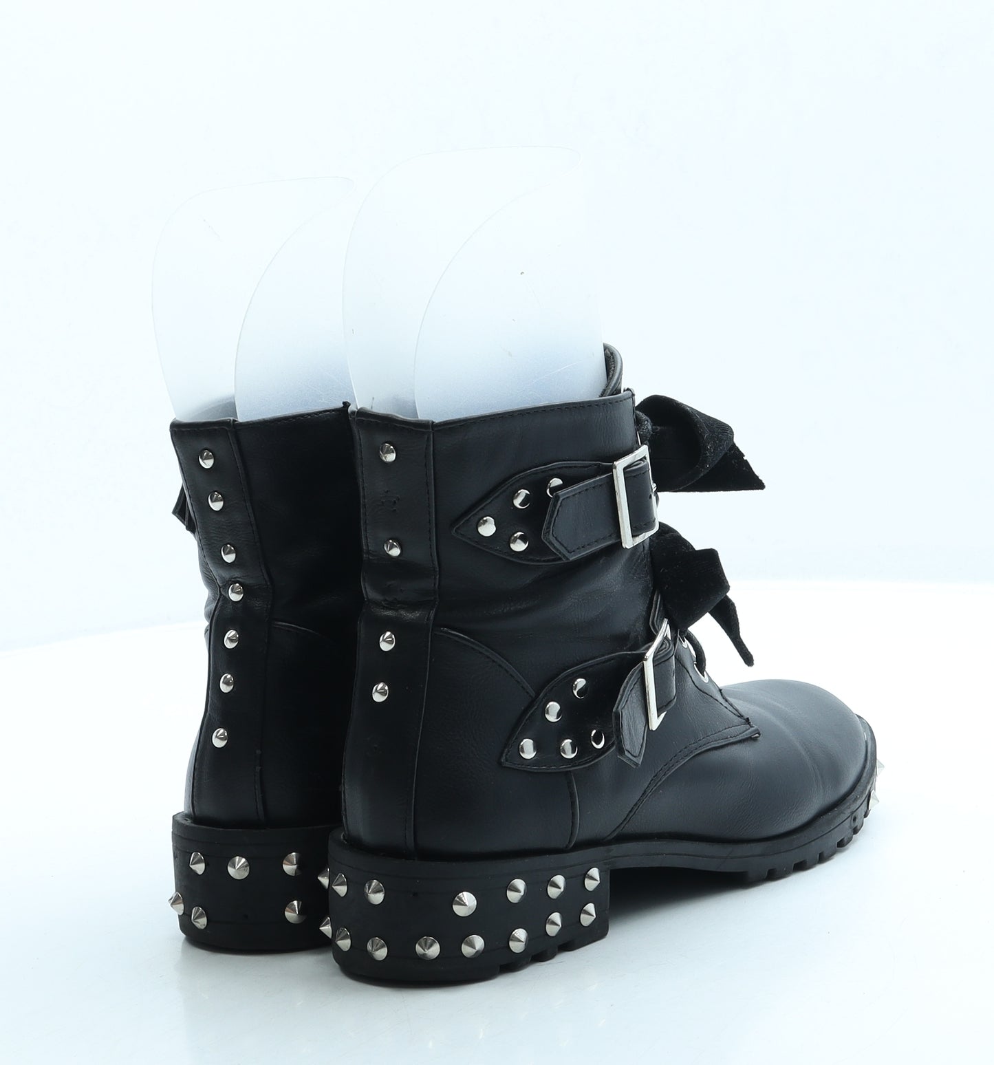 Preworn Womens Black Leather Biker Boot UK 3 36