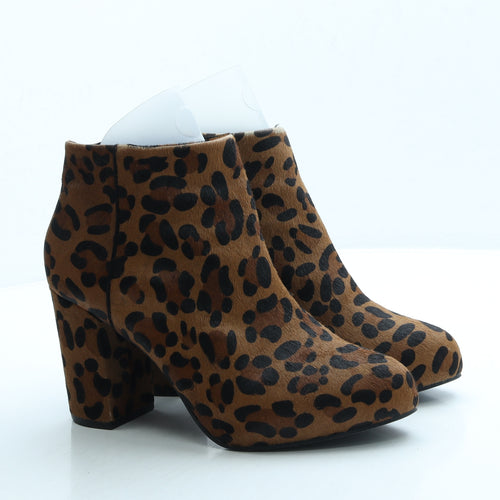 Topshop Womens Brown Animal Print Faux Fur Bootie Boot UK 7 40