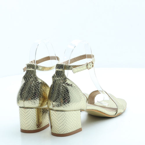 Preworn Womens Gold Animal Print Leather Strappy Heel UK 4 37