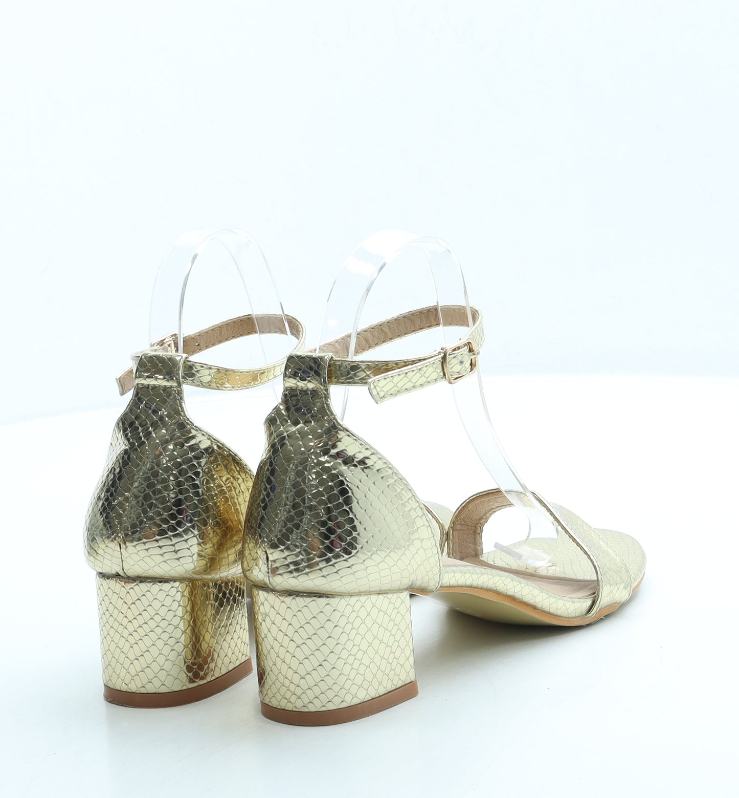 Preworn Womens Gold Animal Print Leather Strappy Heel UK 4 37