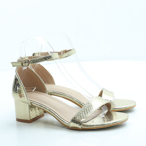 Preworn Womens Gold Animal Print Leather Strappy Heel UK 4 37