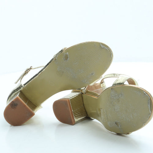 Preworn Womens Gold Animal Print Leather Strappy Heel UK 4 37