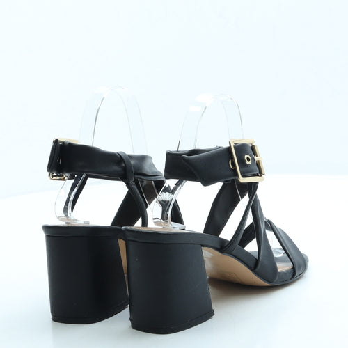 River Island Womens Black Leather Strappy Heel UK 6