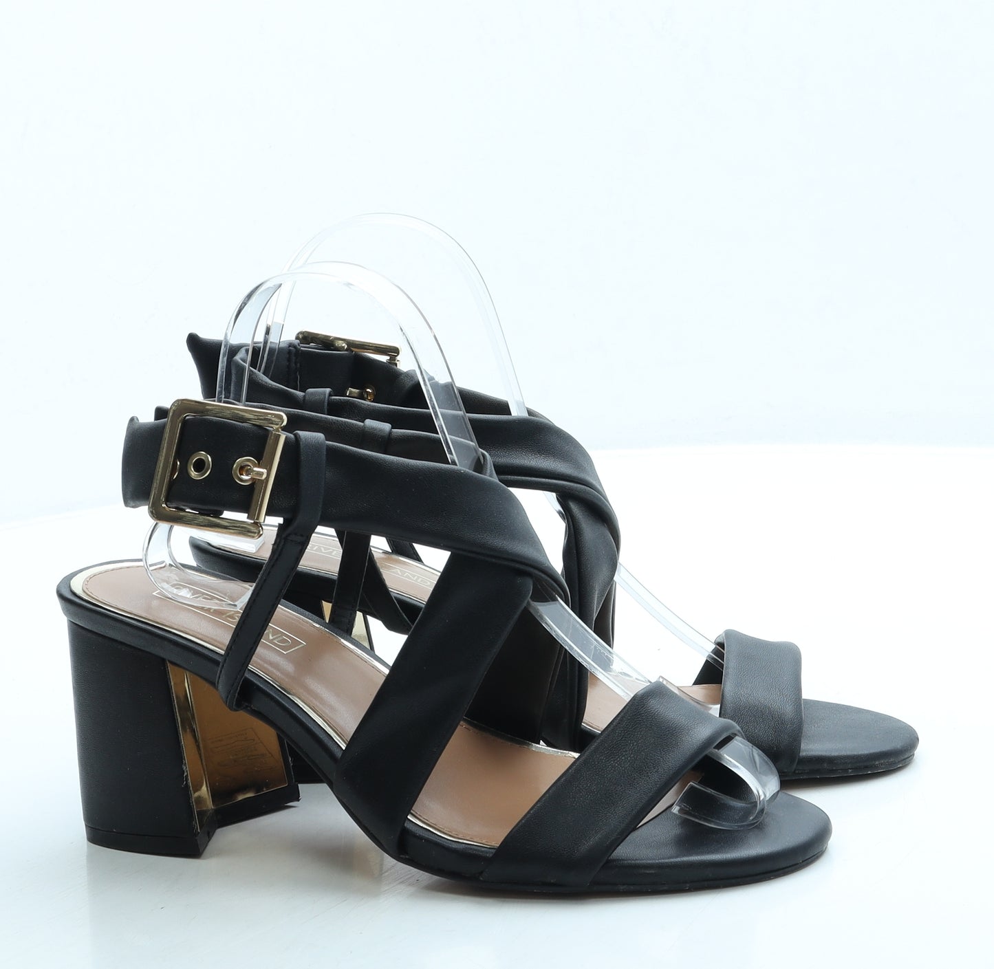 River Island Womens Black Leather Strappy Heel UK 6