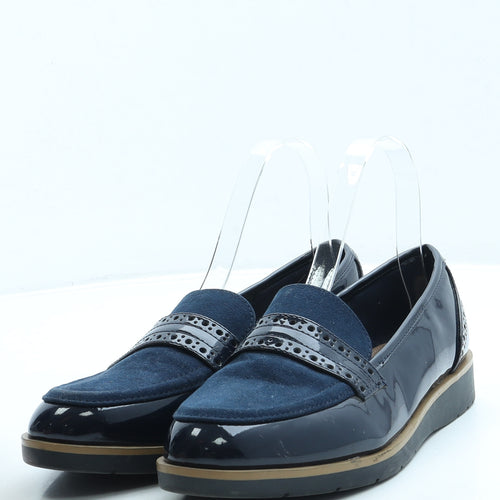 NEXT Womens Blue Leather Loafer Flat UK 5 38 - Wide Fit