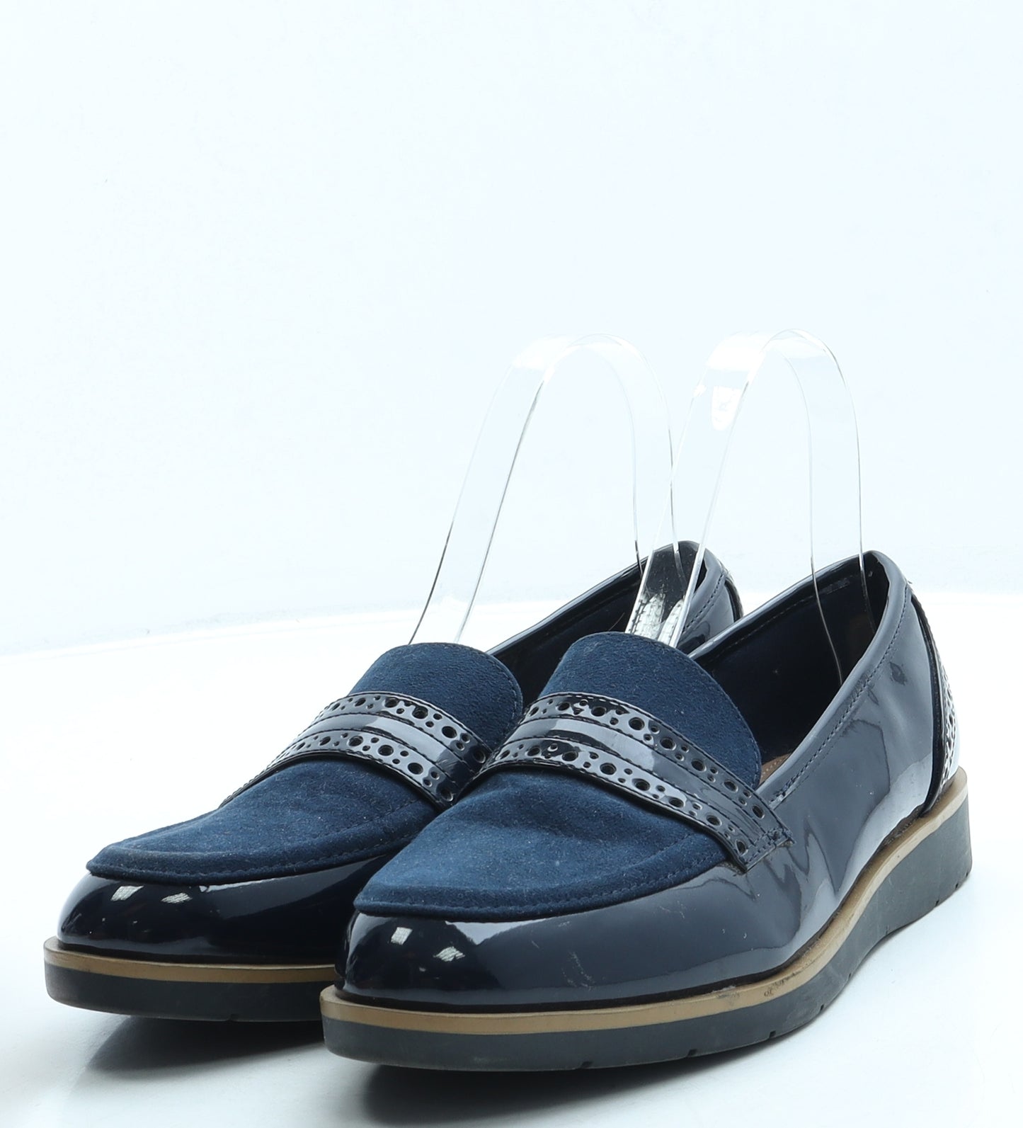 NEXT Womens Blue Leather Loafer Flat UK 5 38 - Wide Fit