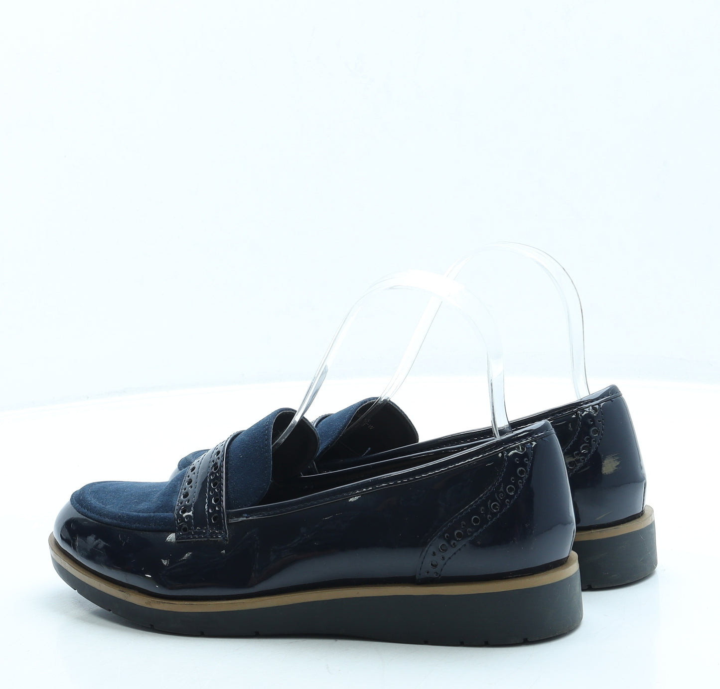 NEXT Womens Blue Leather Loafer Flat UK 5 38 - Wide Fit