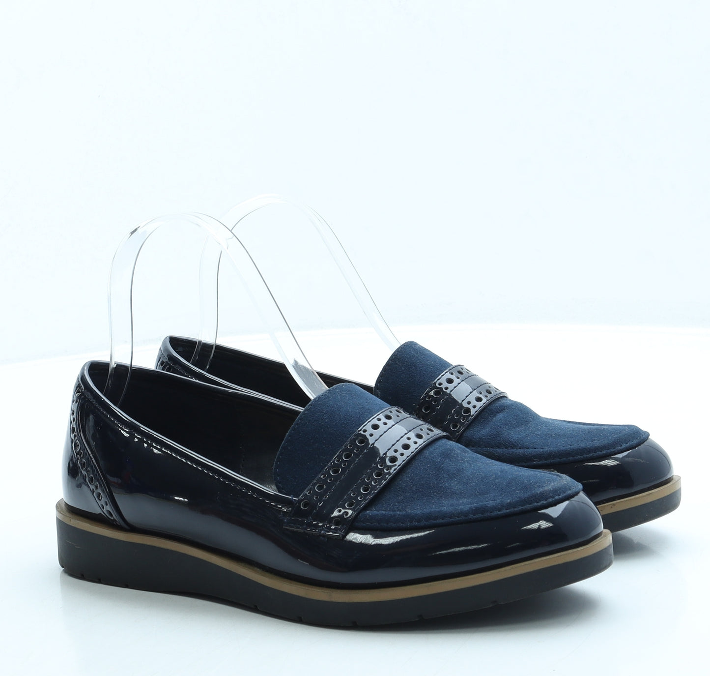 NEXT Womens Blue Leather Loafer Flat UK 5 38 - Wide Fit