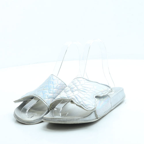 Preworn Girls Silver Polyester Slider Sandal UK 2 - Mermaid tail