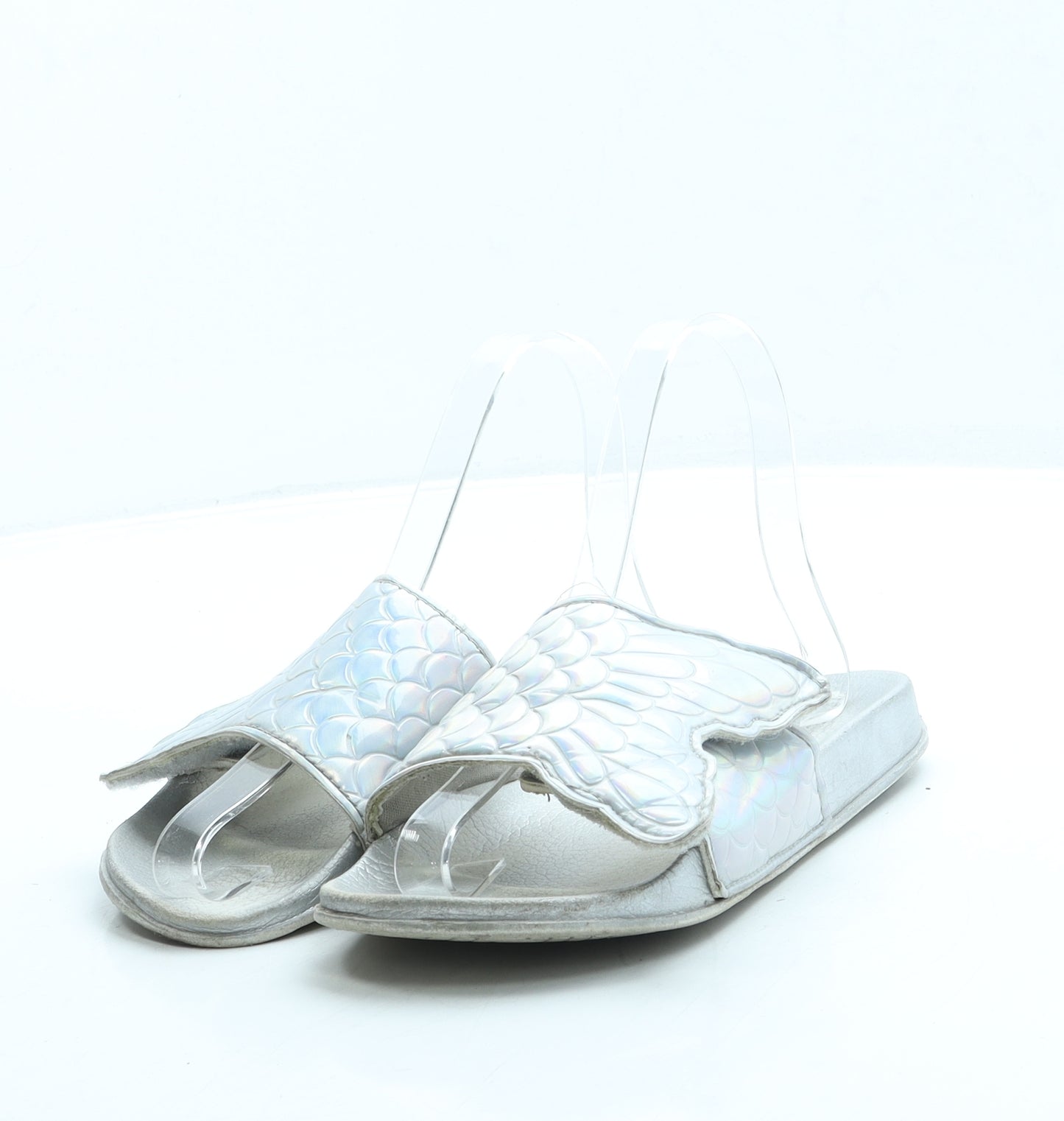 Preworn Girls Silver Polyester Slider Sandal UK 2 - Mermaid tail