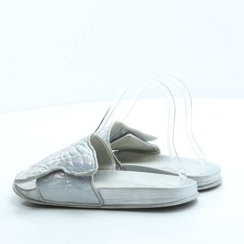 Preworn Girls Silver Polyester Slider Sandal UK 2 - Mermaid tail