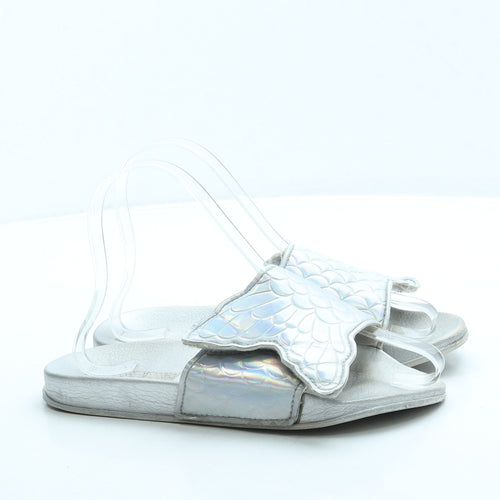 Preworn Girls Silver Polyester Slider Sandal UK 2 - Mermaid tail