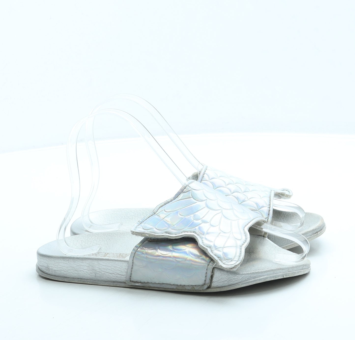 Preworn Girls Silver Polyester Slider Sandal UK 2 - Mermaid tail