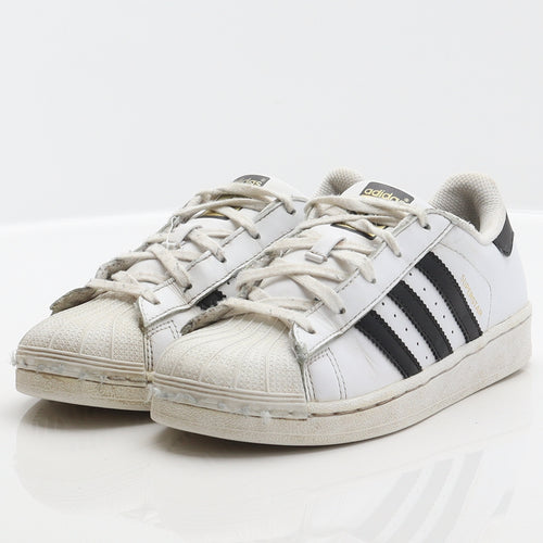 adidas Boys White Striped Synthetic Trainer UK 2 - Superstar