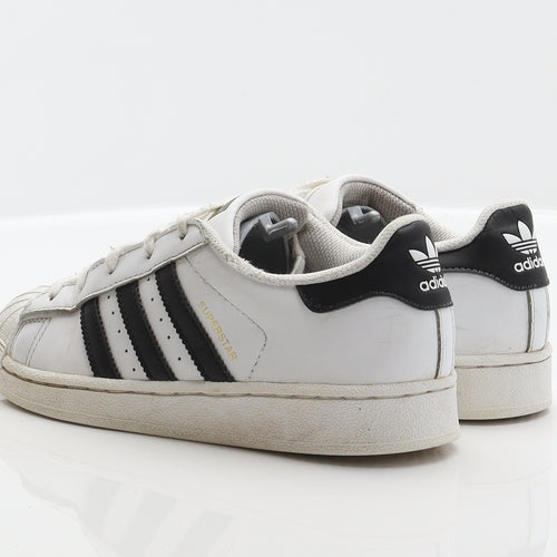 adidas Boys White Striped Synthetic Trainer UK 2 - Superstar