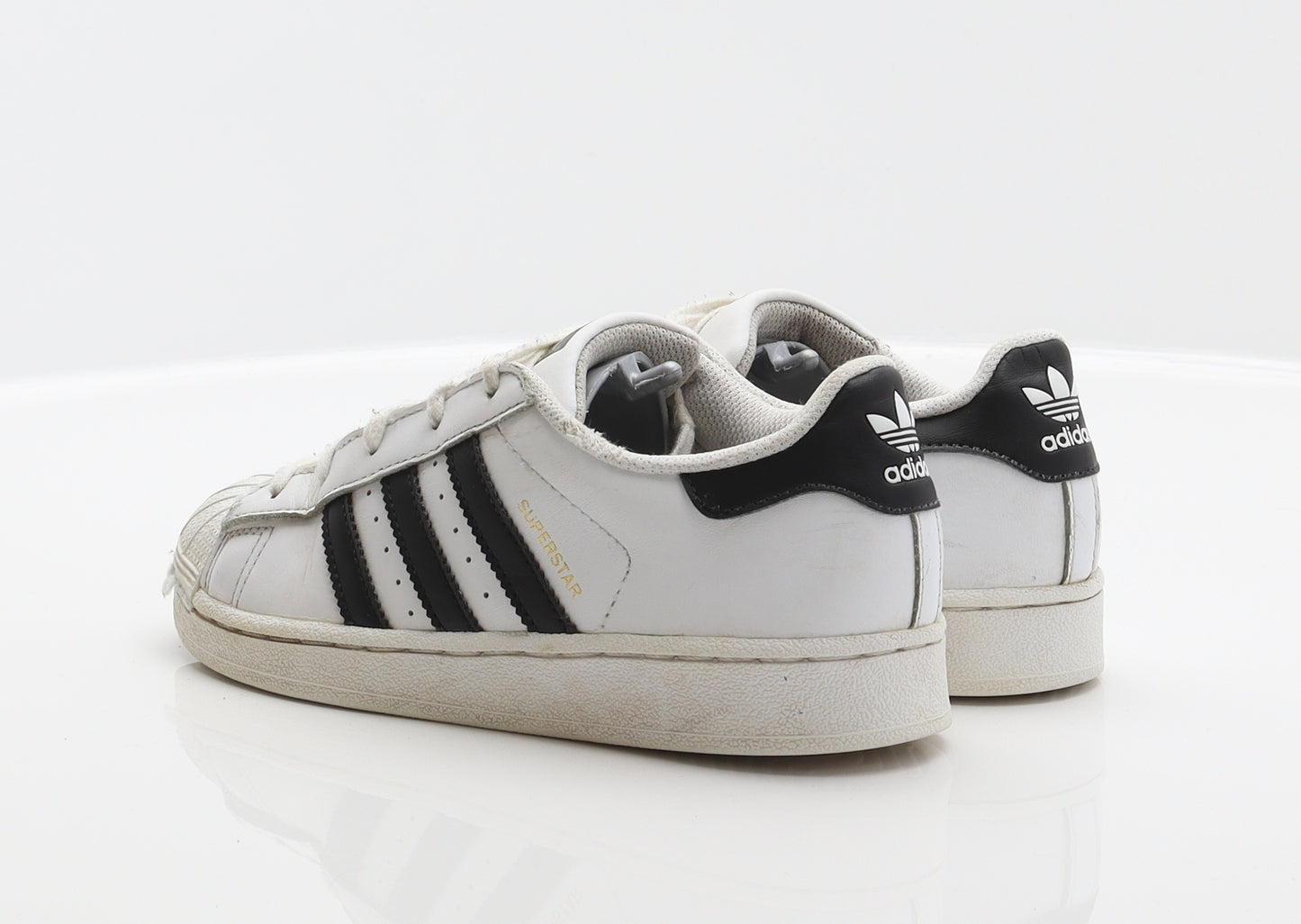 adidas Boys White Striped Synthetic Trainer UK 2 - Superstar