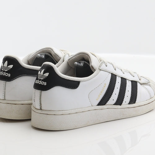 adidas Boys White Striped Synthetic Trainer UK 2 - Superstar