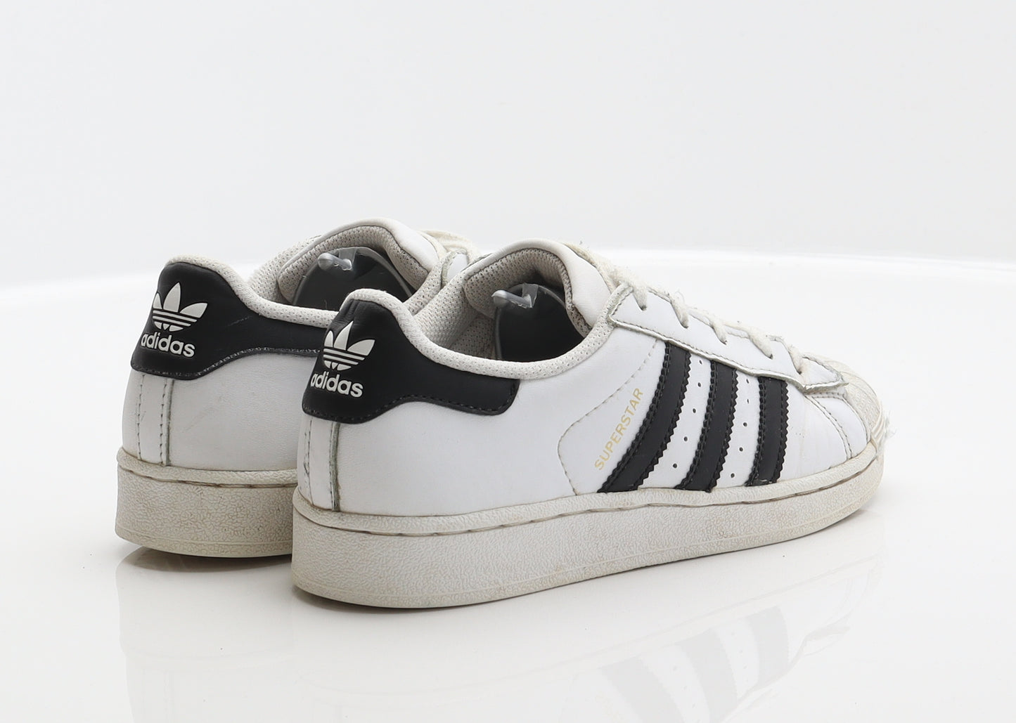 adidas Boys White Striped Synthetic Trainer UK 2 - Superstar