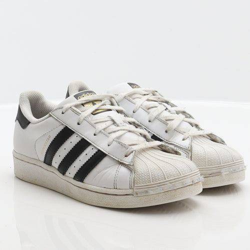 adidas Boys White Striped Synthetic Trainer UK 2 - Superstar