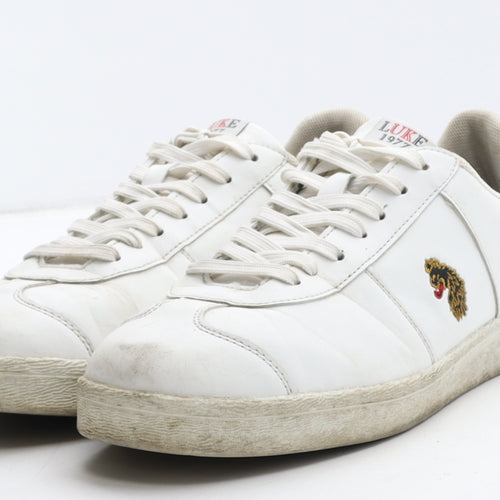Luke 1977 Mens White Leather Trainer Casual UK 8