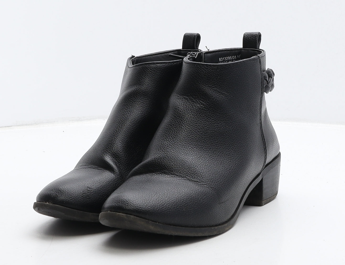 New Look Girls Black Leather Bootie Boot UK 2 35