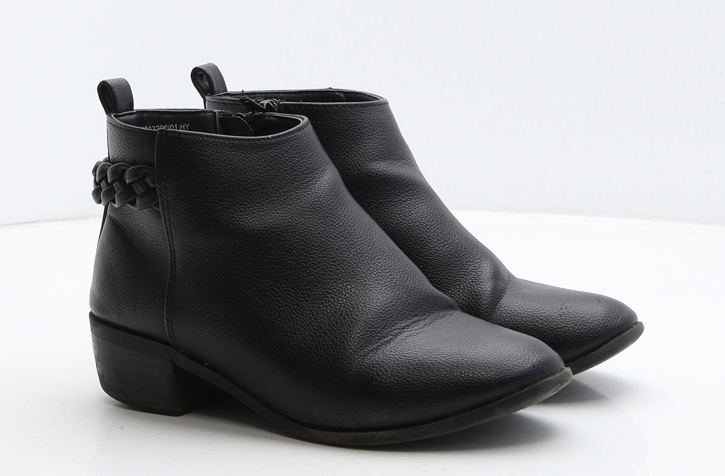 New Look Girls Black Leather Bootie Boot UK 2 35
