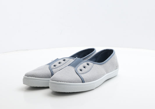 F&F Womens Blue Striped Fabric Slip On Flat UK 7 40
