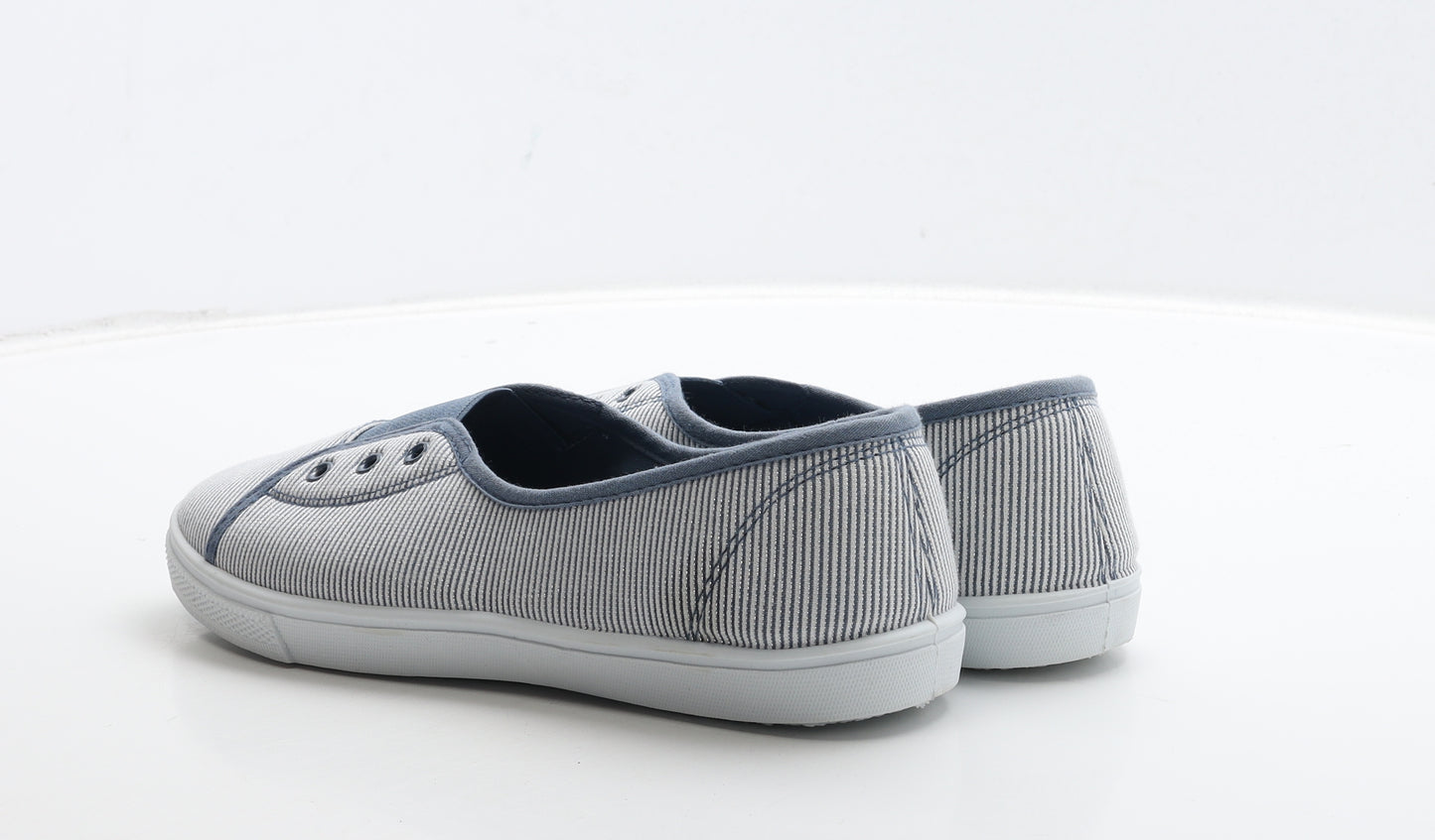 F&F Womens Blue Striped Fabric Slip On Flat UK 7 40