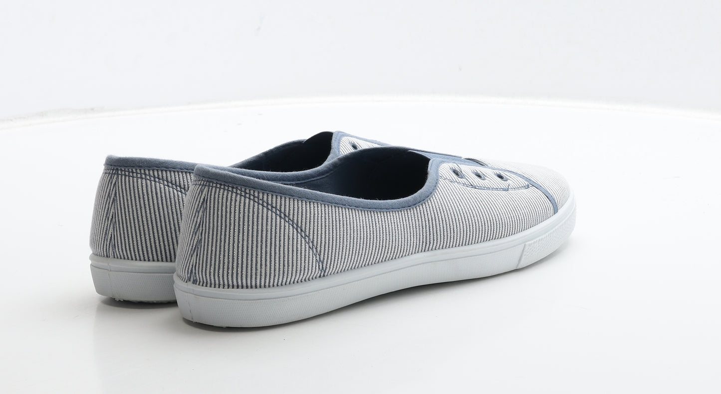 F&F Womens Blue Striped Fabric Slip On Flat UK 7 40