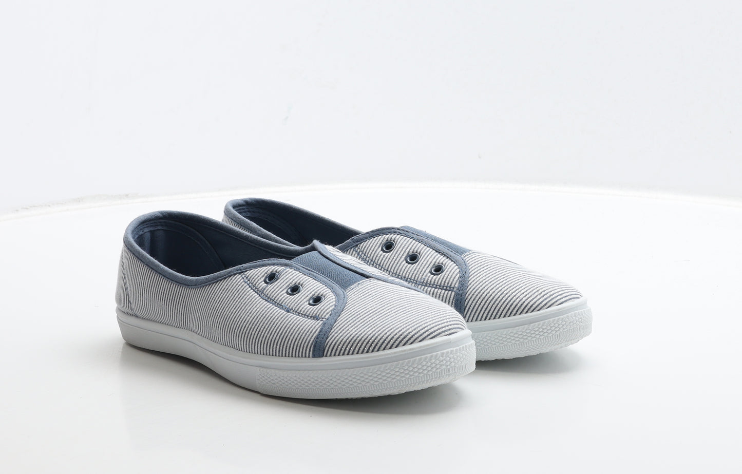 F&F Womens Blue Striped Fabric Slip On Flat UK 7 40