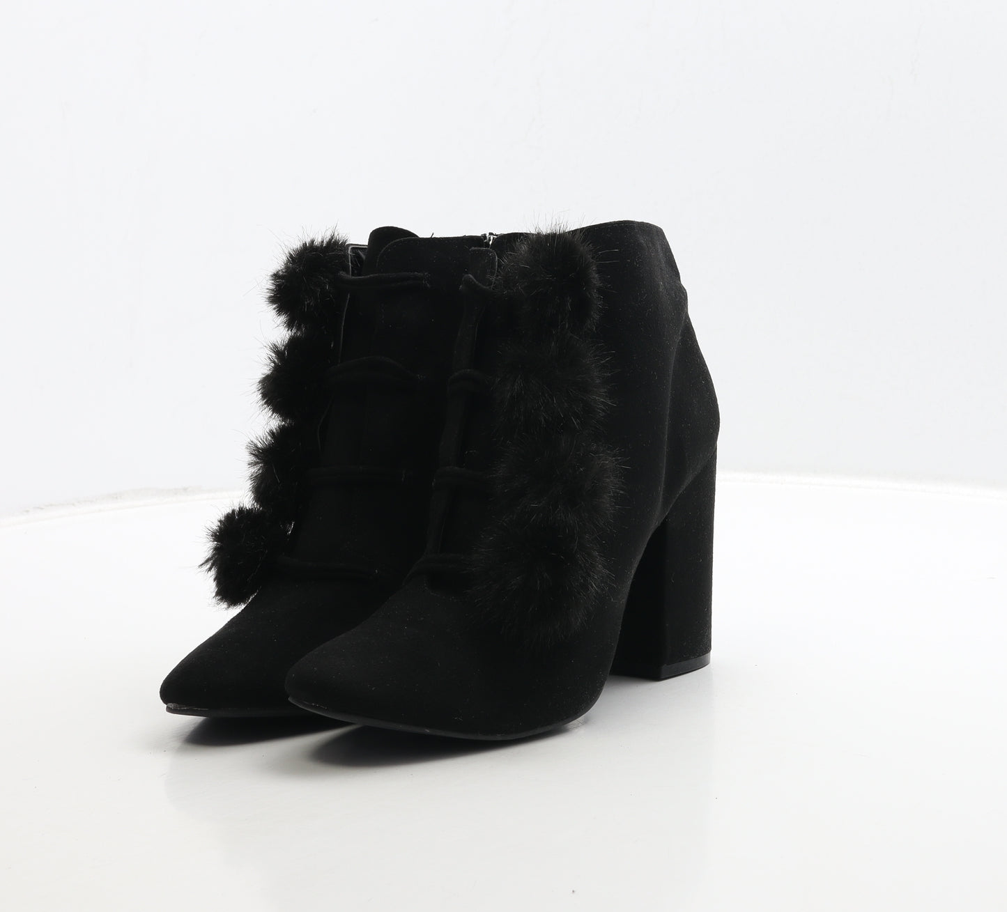 Primark Womens Black Suede Bootie Boot UK 6 39 - Fluffy Detail