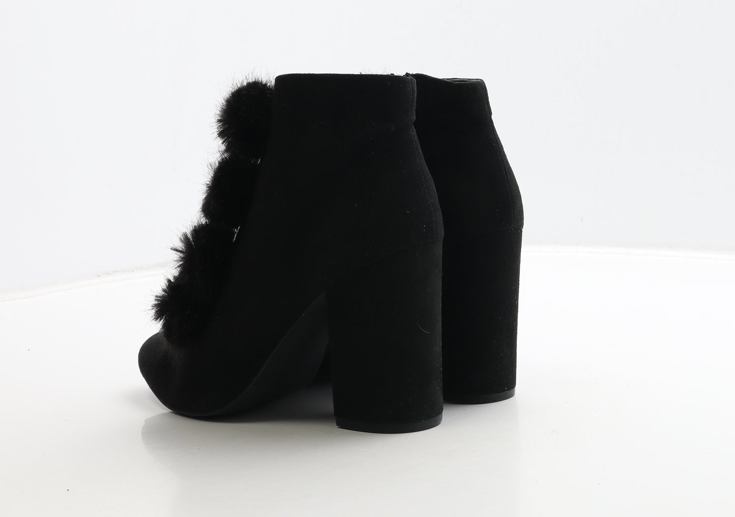 Primark Womens Black Suede Bootie Boot UK 6 39 - Fluffy Detail