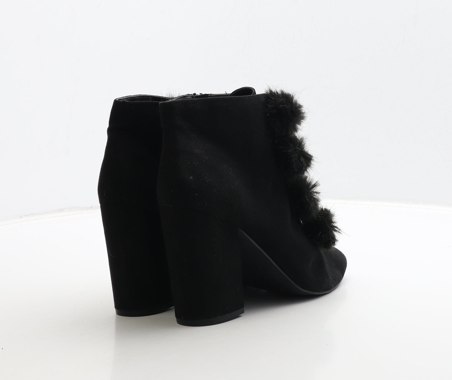 Primark Womens Black Suede Bootie Boot UK 6 39 - Fluffy Detail