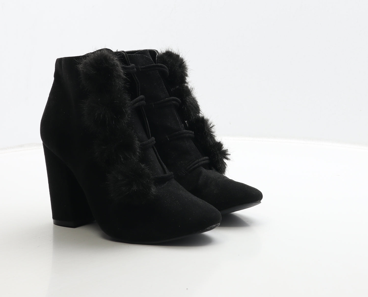 Primark Womens Black Suede Bootie Boot UK 6 39 - Fluffy Detail