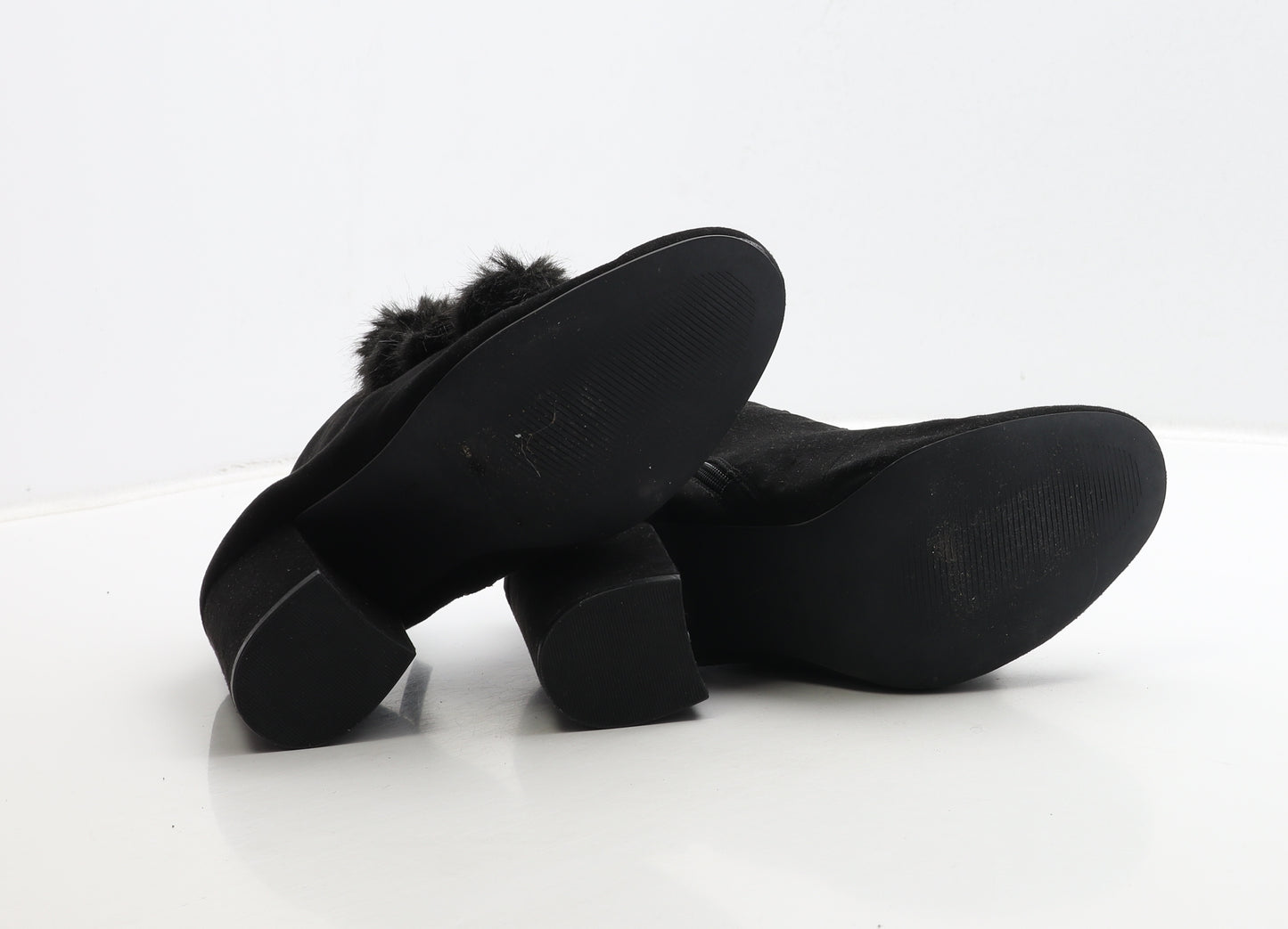 Primark Womens Black Suede Bootie Boot UK 6 39 - Fluffy Detail