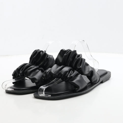 Ideal Shoes Womens Black Leather Slip On Sandal UK 7 40