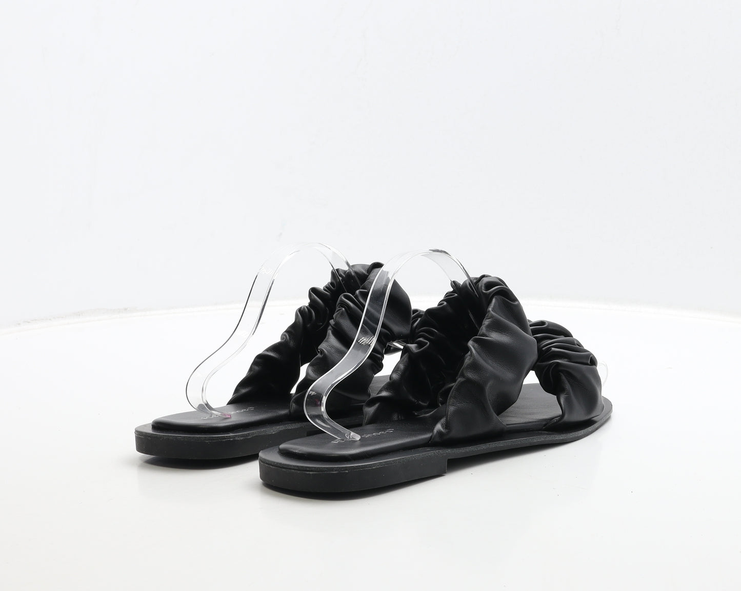 Ideal Shoes Womens Black Leather Slip On Sandal UK 7 40
