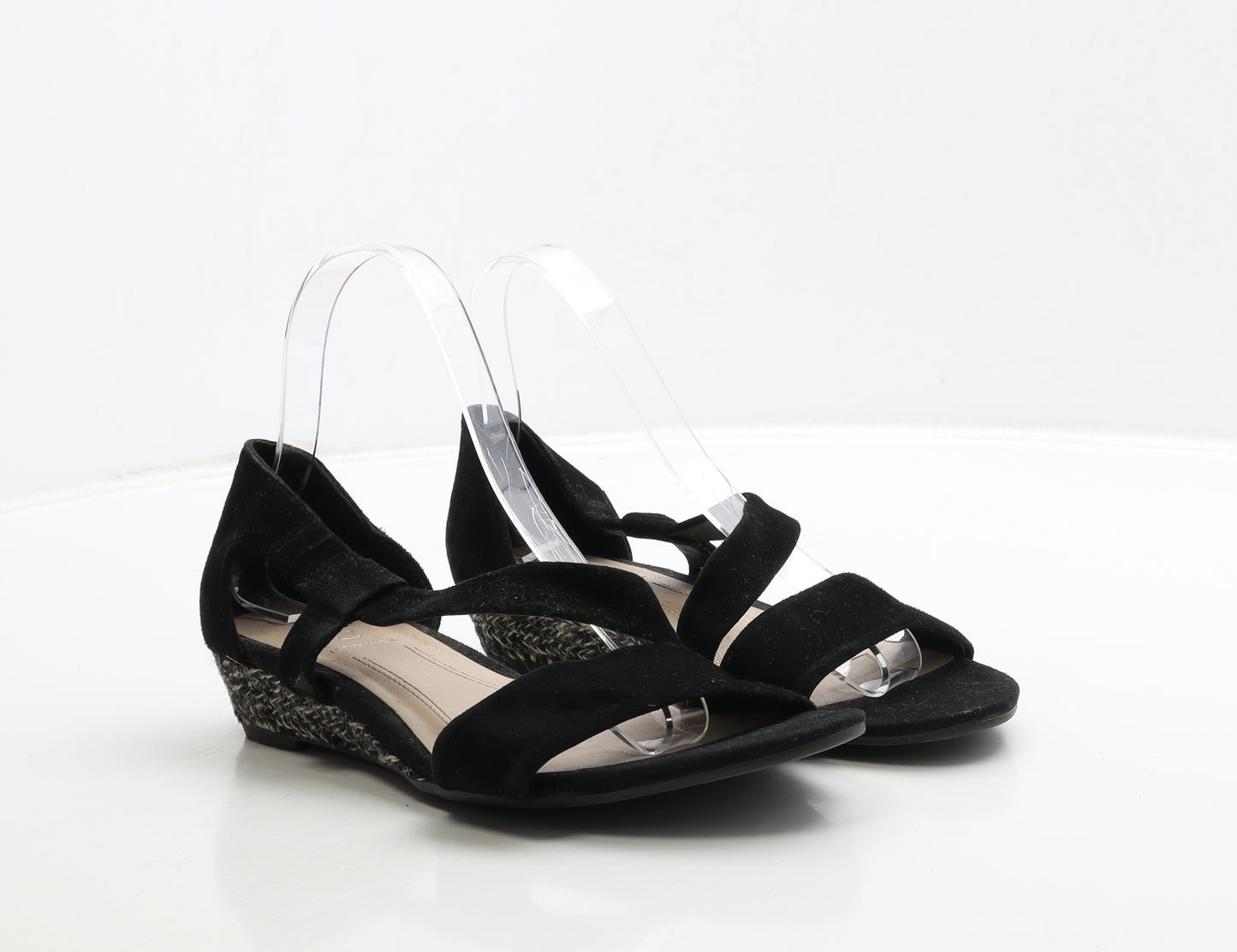 Marks and Spencer Womens Black Geometric Leather Slip On Sandal UK 5.5 - Wide Fit