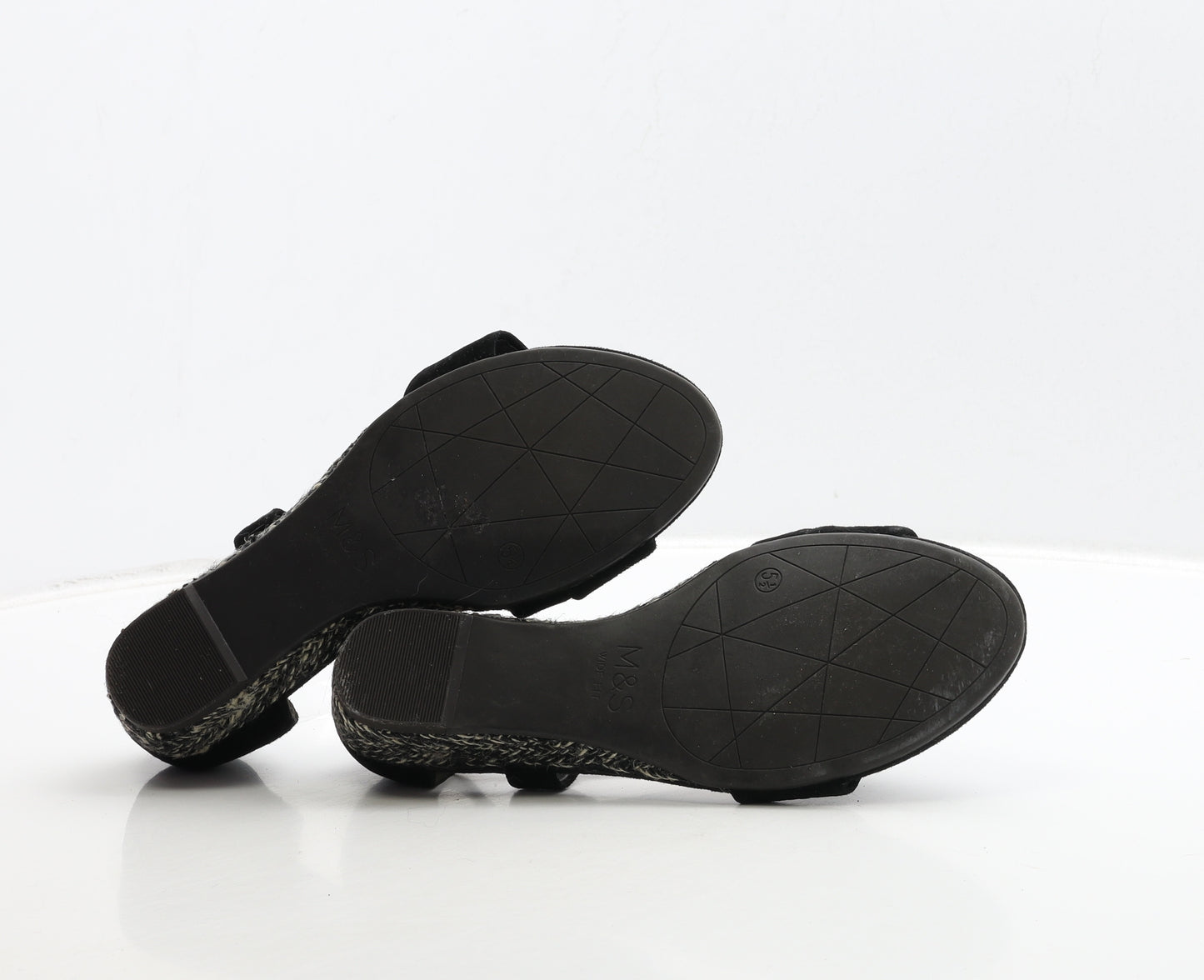 Marks and Spencer Womens Black Geometric Leather Slip On Sandal UK 5.5 - Wide Fit