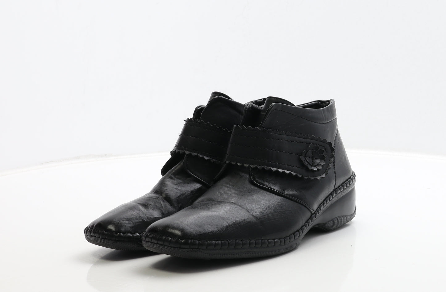 Caravelle Womens Black Leather Bootie Boot UK 6 39 - Flower Detail