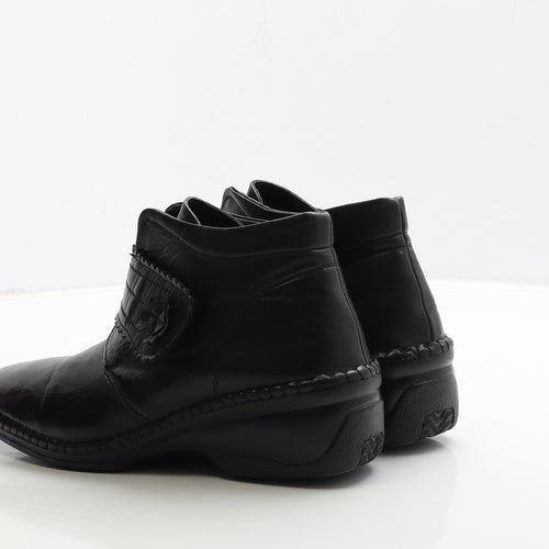 Caravelle Womens Black Leather Bootie Boot UK 6 39 - Flower Detail
