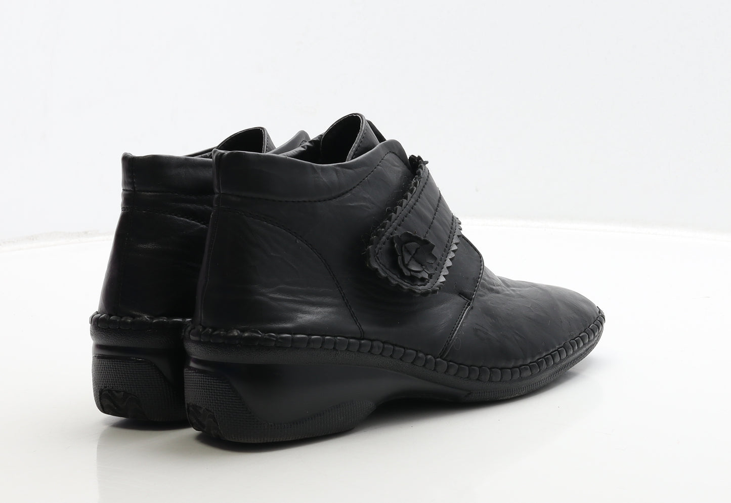 Caravelle Womens Black Leather Bootie Boot UK 6 39 - Flower Detail